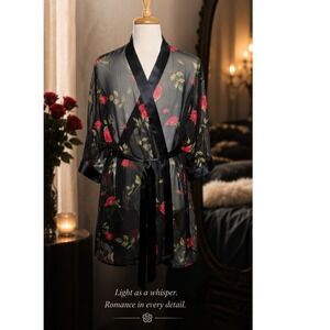 Sheer Rose Kimono Robe Dark Coquette Goth Floral Boudoir Romantic‎ Duster XXL